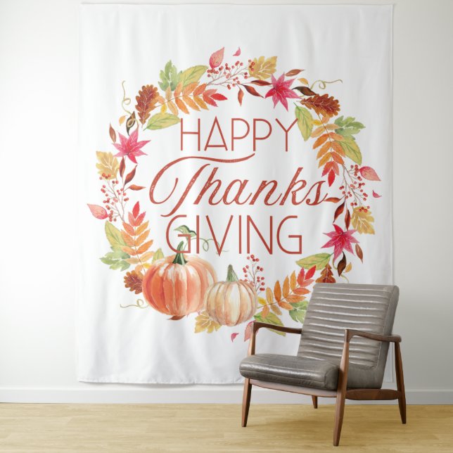 Tenture Bon thanksgiving Floral Automne Wreath (En situation)