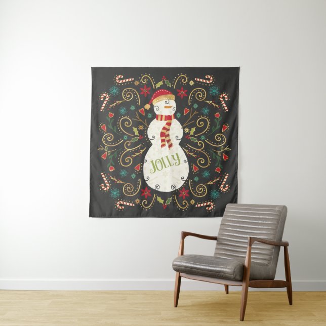 Tenture Bonhomme de neige gai de vacances d'Otomi (En situation (horizontale))