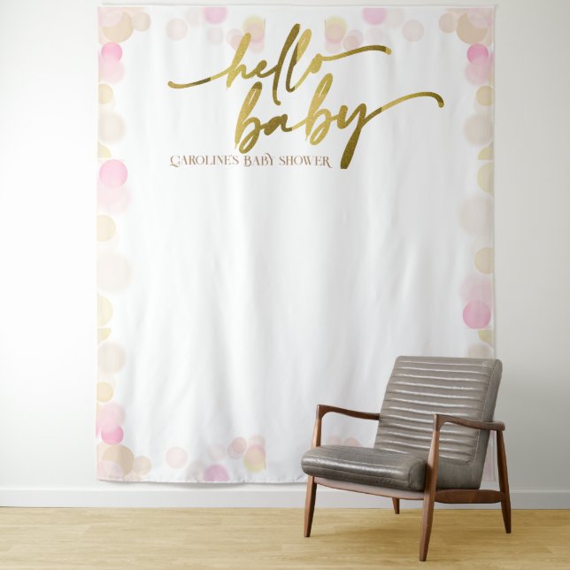 Tenture Bonjour Bébé Boho Baby Girl Douche fond (En situation)