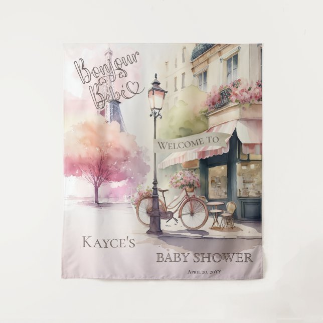 Tenture Bonjour Bebe Café français Baby shower Contexte (Devant)
