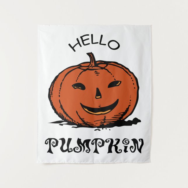 Tenture Bonjour citrouille jack-o-lanterne illustration, N (Devant)