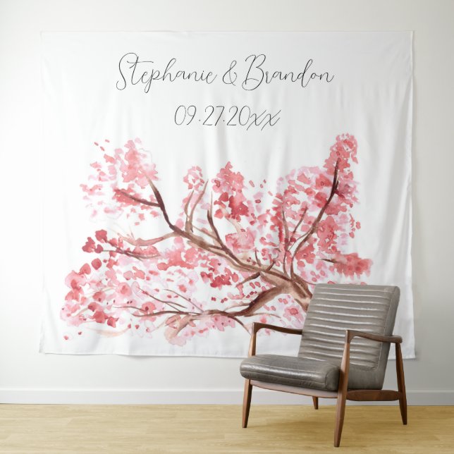 Tenture Booth Mariage photo rose fleur de cerisier (En situation (horizontale))