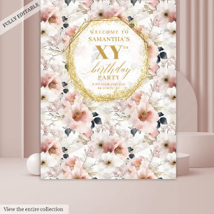 Tenture Booth Photo Anniversaire Fleurie Rose Poussiéreux