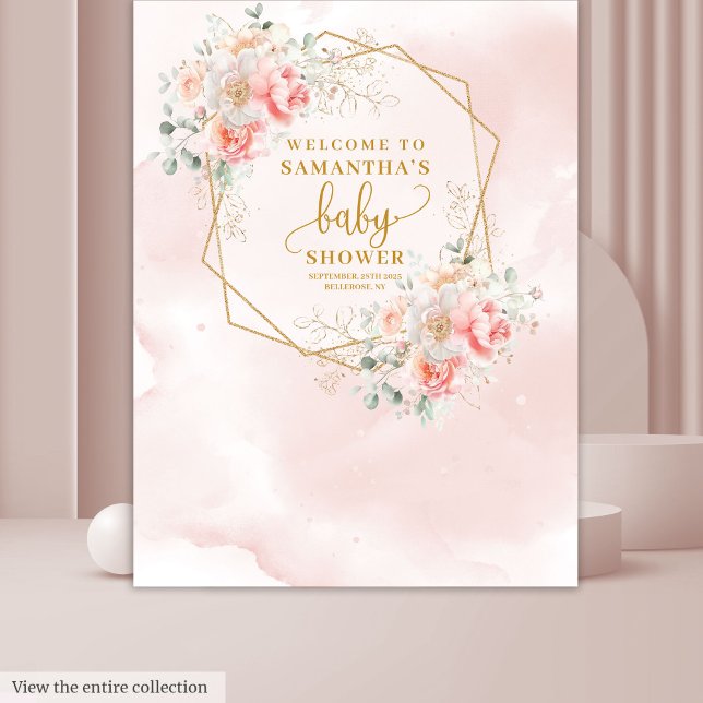 Tenture Booth photo pour baby shower avec rose doré et ros (Pretty blush pink gold baby shower photo booth Tapestry)