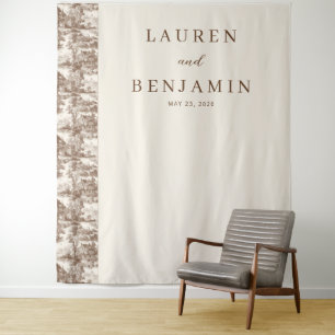 Tenture Bordure Élégante d'Arbre et de Maison en Beige