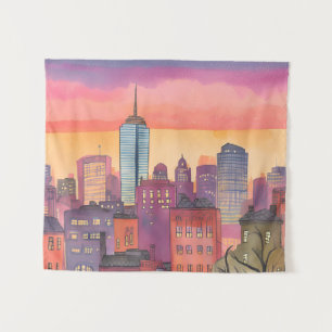 Tenture Boston North End   Aquarelle MA Paysage Urbain