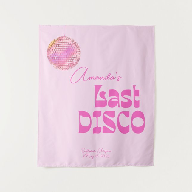 Tenture Boule Disco Bachelorama photo fond rose (Devant)
