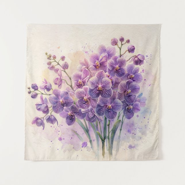 Tenture Bouquet d'aquarelle d'orchidées violettes (Devant)