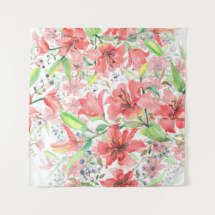 Tenture Bouquet de fleurs botaniques avec oiseau. Ressort 