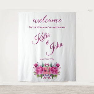 Tenture Bouquet de fleurs roses d'aquarelle-Mariage