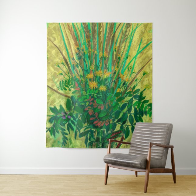 Tenture Bouquet de la baie finlandaise, art floral, vert (En situation)