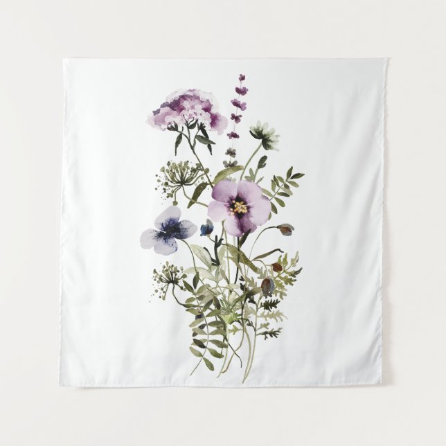 Tenture Bouquet Fleur sauvage pourpre Aquarelle Florale (Devant)