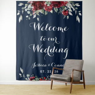 Tenture Bourgogne Eucalyptus Bienvenue à notre mariage Nav