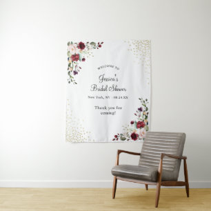 Tenture Bourgogne Floral Papier Doré Bienvenue à la Mariée