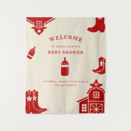 Tenture Bouteilles et Bottes Retro Shower Bébé Rouge Cowbo