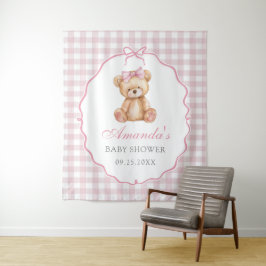 Tenture Bow rose En vichy Teddy Bear Baby shower