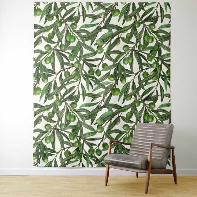 Tenture Branches d'olive sur blanc (En situation)