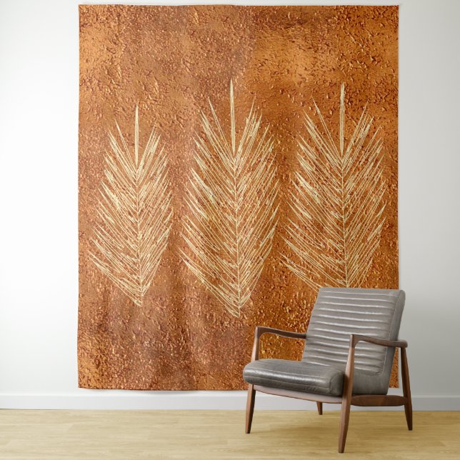 Tenture Bright Cuivre Look Palm Feuilles Dessin Tapestry (En situation)