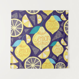 Tenture Bright pattern of lemons and cloves on a dark blue