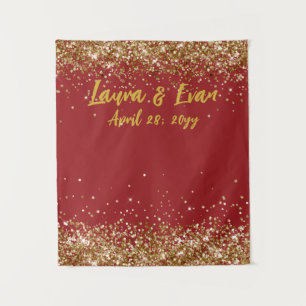 Tenture Brique rouge personnalisée or paillettes Photoboot
