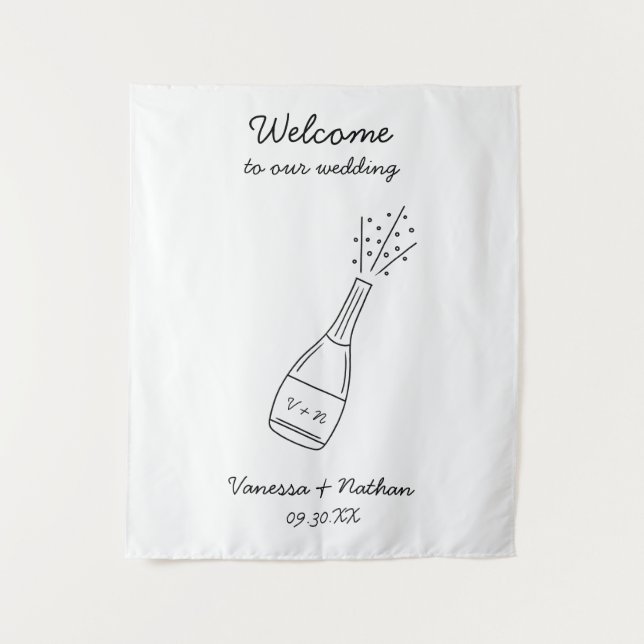 Tenture Bubbly Popping Champagne Bottle Wedding Welcome (Devant)