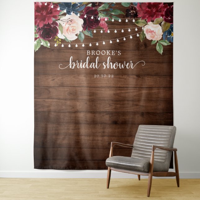 Tenture Burgundy Blush Floral Bride douche arrière-plan ph (En situation)