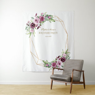Tenture Burgundy Blush Floral Gold Birthday Photo Prop