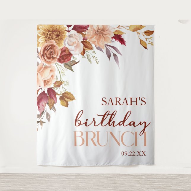 Tenture Burgundy Burnt Orange Floral Birthday Brunch (Devant)