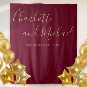 Tenture Burgundy et Gold Mariage Photo Booth Backdrop