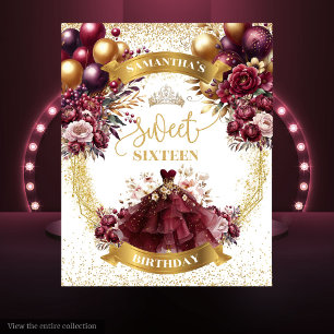 Tenture Burgundy Gold Sweet 16 Arrière-plan Aquarelle Fleu
