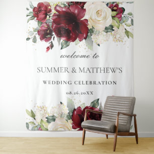 Tenture Burgundy Ivory White Floral Mariage fond