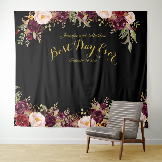 Tenture Cabine de Photomaton de Mariage Fleurs Bourguignon (En situation (horizontale))