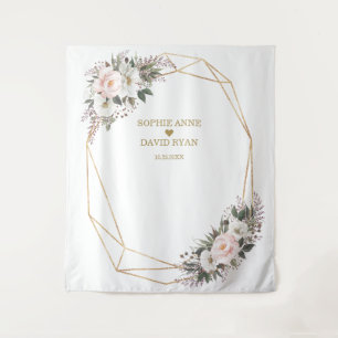 Tenture Cabine Photo de Mariage Fleurs Roses Blanches Or