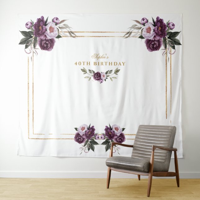 Tenture Cabine Photo Fleurs Rose Violet Or 40e Anniversair (En situation (horizontale))