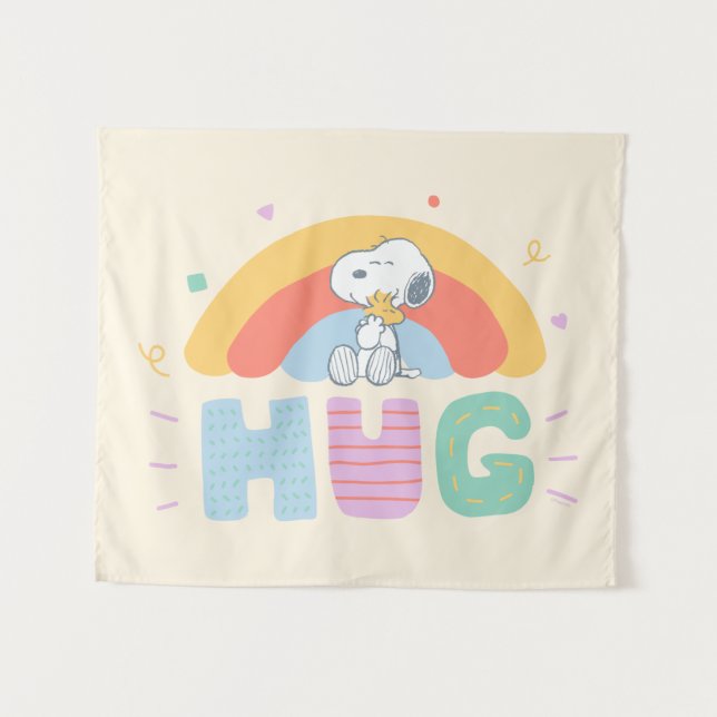 Tenture Cacahuètes | Câlin de Snoopy & Woodstock (Devant (Horizontal))