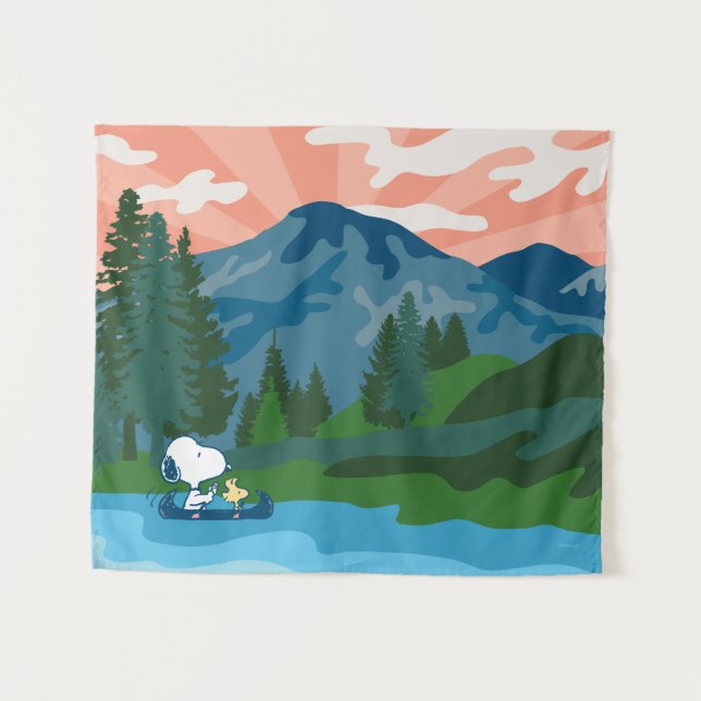 Tenture cacahuètes | Canoë Snoopy & Woodstock (Devant (Horizontal))