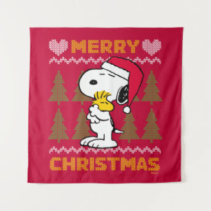 Tenture cacahuètes Snoopy & Woodstock Santa Claus Hug