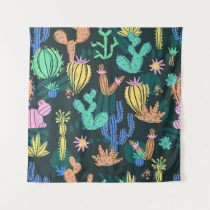 Tenture Cactus dessiné à la main : sans couture scandinave
