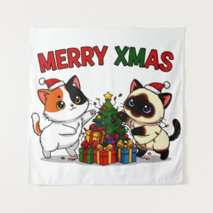 Tenture Cadeau de chaton calico et siamois mignon