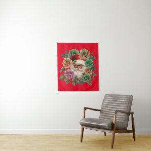 Tenture Cadeau de Noël floral Père Noël