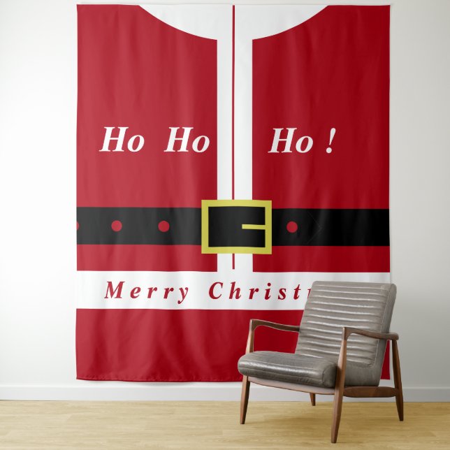 Tenture Cadeau de Noël Père Noël - Votre nom de texte (En situation)