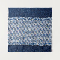 Cadre de jean bleu denim fringé.
