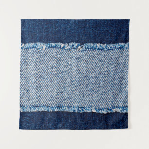 Tenture Cadre en tissu jean bleu Denim. Dénim bleu fleur