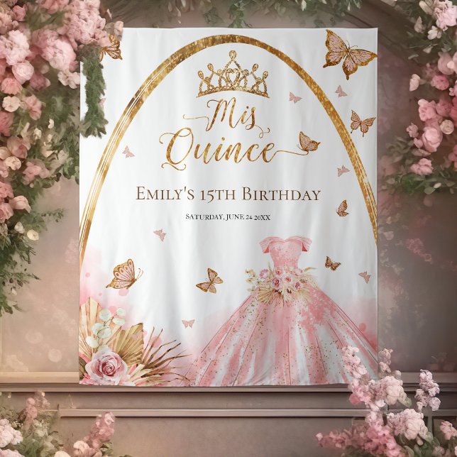 Tenture Cadre Quinceanera | Floral Blush Pink Gown (Créateur téléchargé)