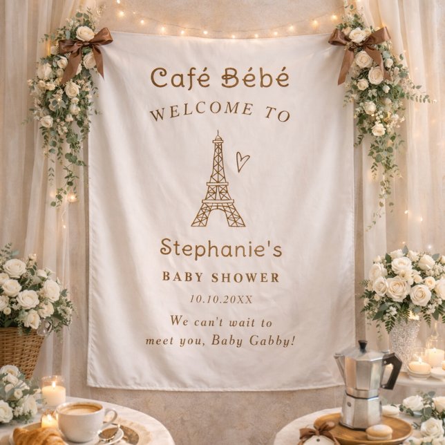 Tenture Cafe Bebe Coffee Baby Shower Fabric Welcome Sign (Créateur téléchargé)