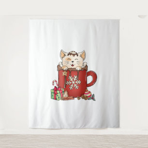 Tenture Café chocolat de Noël en chats mignons