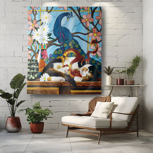 Tenture Calico Cat Dragon Rouge