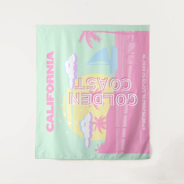 Tenture Californie, Plage, Travel Art, Preppy (Devant)