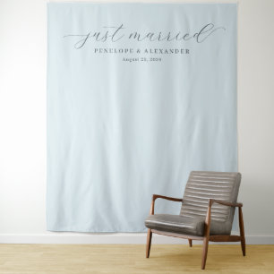 Tenture Calligraphie Bleue Élégante Juste Mariés