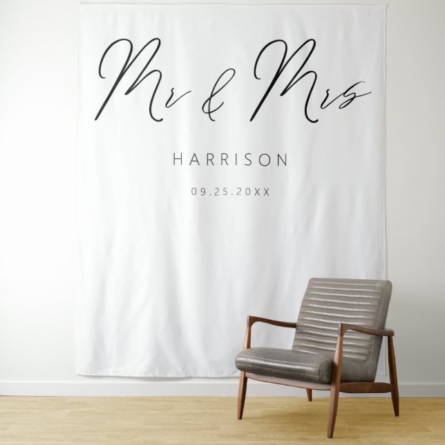 Tenture Calligraphie moderne M. et Mme Mariage Tapestry (En situation)